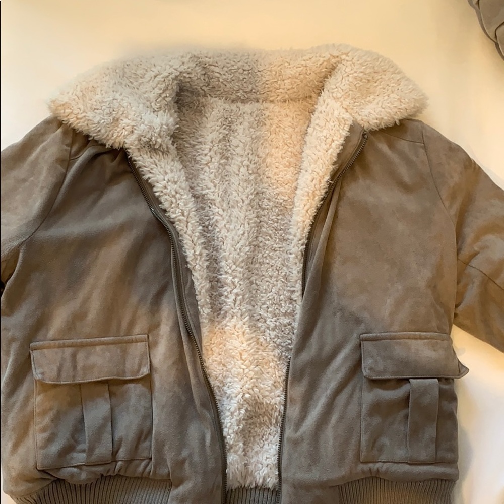 Tan suede bomber jacket